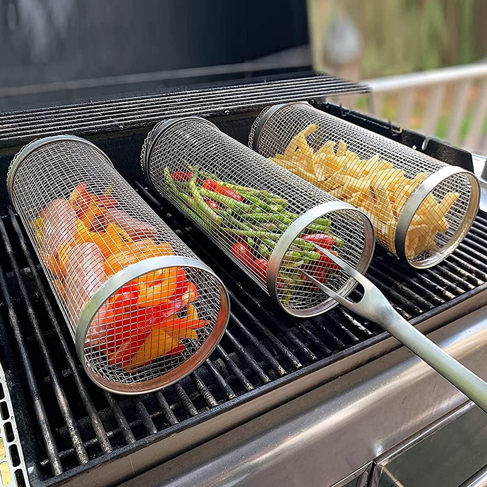 Rollende grillmand voor de barbecue